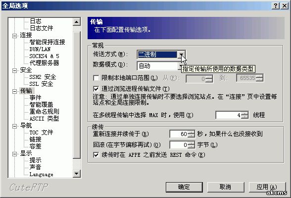 CuteFTP中文版设置二进制